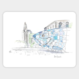 The Big Fish, Belfast pen drawing Sticker